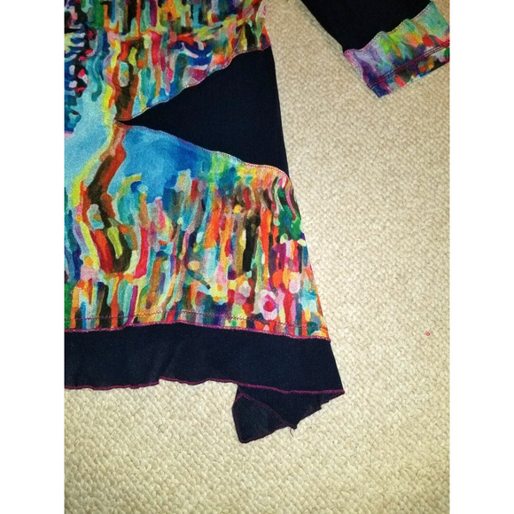 Womens Top-LIOR-PARIS-navy colorful lined asymmetric artsy abstract mesh BOHO-L - Picture 3 of 5